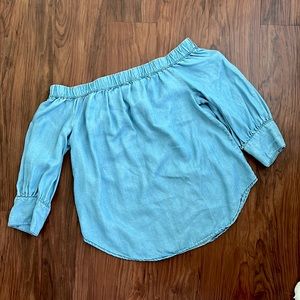 Blue chambray off the shoulder top size medium